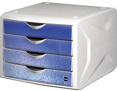 Schubladenbox helit the chameleon 4 Schubladen DIN A4 DIN C4 Polypropylen Gehäusefarbe: weiß Farbe der Schublade: blau HELIT