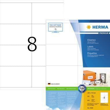 Universaletikett HERMA PREMIUM 105 x 70 mm (B x H) nicht wieder ablösbar Papier weiß 800 Etik/Pack HERMA