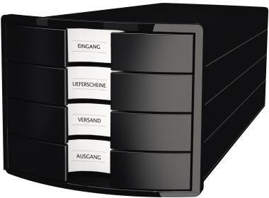 Schubladenbox HAN IMPULS 4 Schubladen DIN A4 DIN C4 Polystyrol Gehäusefarbe: schwarz Farbe der Schublade: schwarz HAN