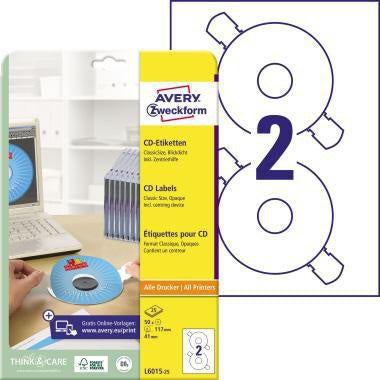 CD/DVD Etikett Avery Zweckform 117mm Papier weiß 50 Etik/Pack AVERY ZWECKFORM