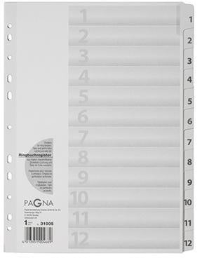 Zahlenregister PAGNA DIN A4 160g/m² 1-12 Karton weiß/grau PAGNA