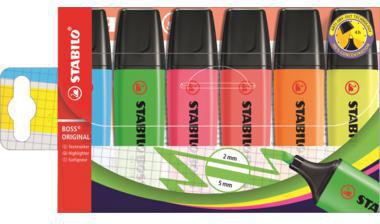 Textmarker STABILO® BOSS® ORIGINAL 2-5mm farbig sortiert Keilspitze 6 St/Pack STABILO
