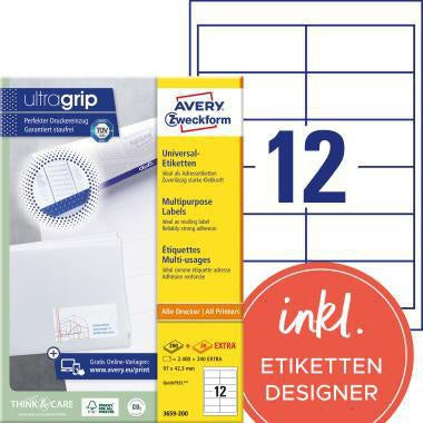 Universaletikett Avery Zweckform ultragrip 97 x 423 mm (B x H) nicht wieder ablösbar Papier weiß 2640 Etik/Pack AVERY