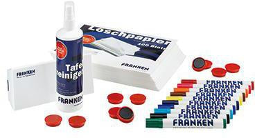 Starterset Magnettafel FRANKEN 10 x trocken abwischbare Tafelschreiber farbig sortiert 10 x farbige Haftmagnete D 32mm 1 x