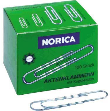 Büroklammer NORICA® gewellt runde Form mit Kugelenden 77mm Metall verzinkt silber 100 St/Pack NORICA