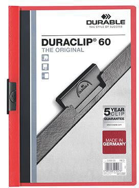 Klemmmappe DURABLE DURACLIP® 60 DIN A4 Hartfolie Farbe der Rückseite: rot Farbe der Klemme: schwarz DURABLE