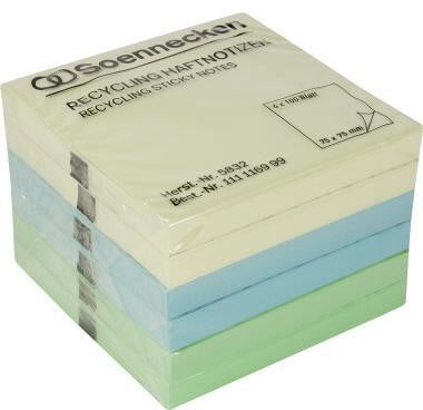 Haftnotiz Soennecken oeco Recycling 75 x 75 mm (B x H) farbig sortiert 100 Bl/Block 6 Block/Pack SOENNECKEN