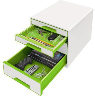 Schubladenbox Leitz WOW CUBE 4 Schubladen DIN A4 Polystyrol Gehäusefarbe: weiß Farbe der Schublade: grün/weiß – Ansicht 3