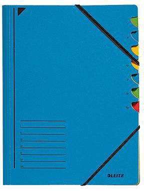 Ordnungsmappe Leitz DIN A4 350g/m² Pendareckarton recycelt Farbe: blau Farbe des Fächerblocks: mehrfarbig 7 Fächer LEITZ