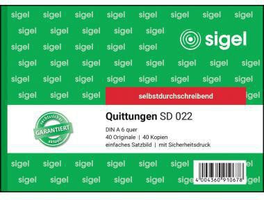 Quittungsblock SIGEL DIN A6 quer selbstdurchschreibend 1 Durchschlag 2 x 40 Bl SIGEL