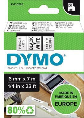 Schriftbandkassette DYMO® D1 6 mm x 7 m (B x L) weiß schwarz DYMO® D1 6 mm x 7 m (B x L) weiß schwarz DYMO