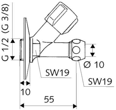 SCHELL Schrägsitzventil COMFORT kurze Bauform 1/2Zollx3/8Zoll chrom SCHELL – Ansicht 3