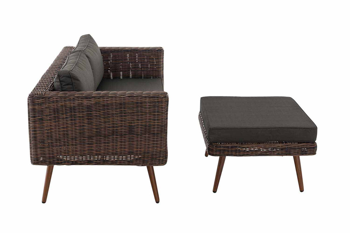 2er Sofa Molde mit Fußhocker Rundrattan braun-meliert 40 cm (Dunkelbraun) – Ansicht 10