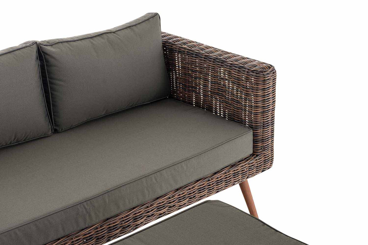 2er Sofa Molde mit Fußhocker Rundrattan braun-meliert 40 cm (Dunkelbraun) – Ansicht 11