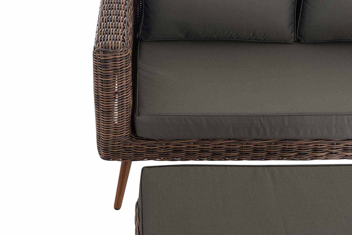 2er Sofa Molde mit Fußhocker Rundrattan braun-meliert 40 cm (Dunkelbraun) – Ansicht 12
