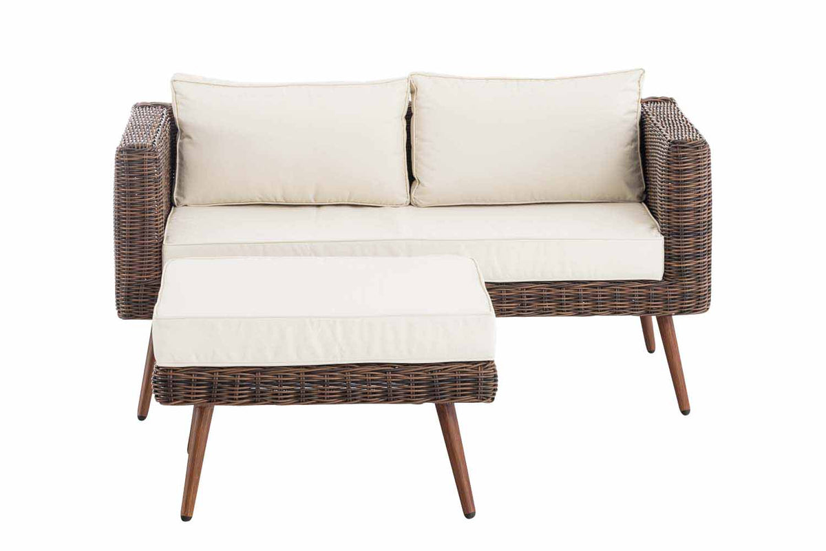 2er Sofa Molde mit Fußhocker Rundrattan braun-meliert 40 cm (Dunkelbraun) – Ansicht 2