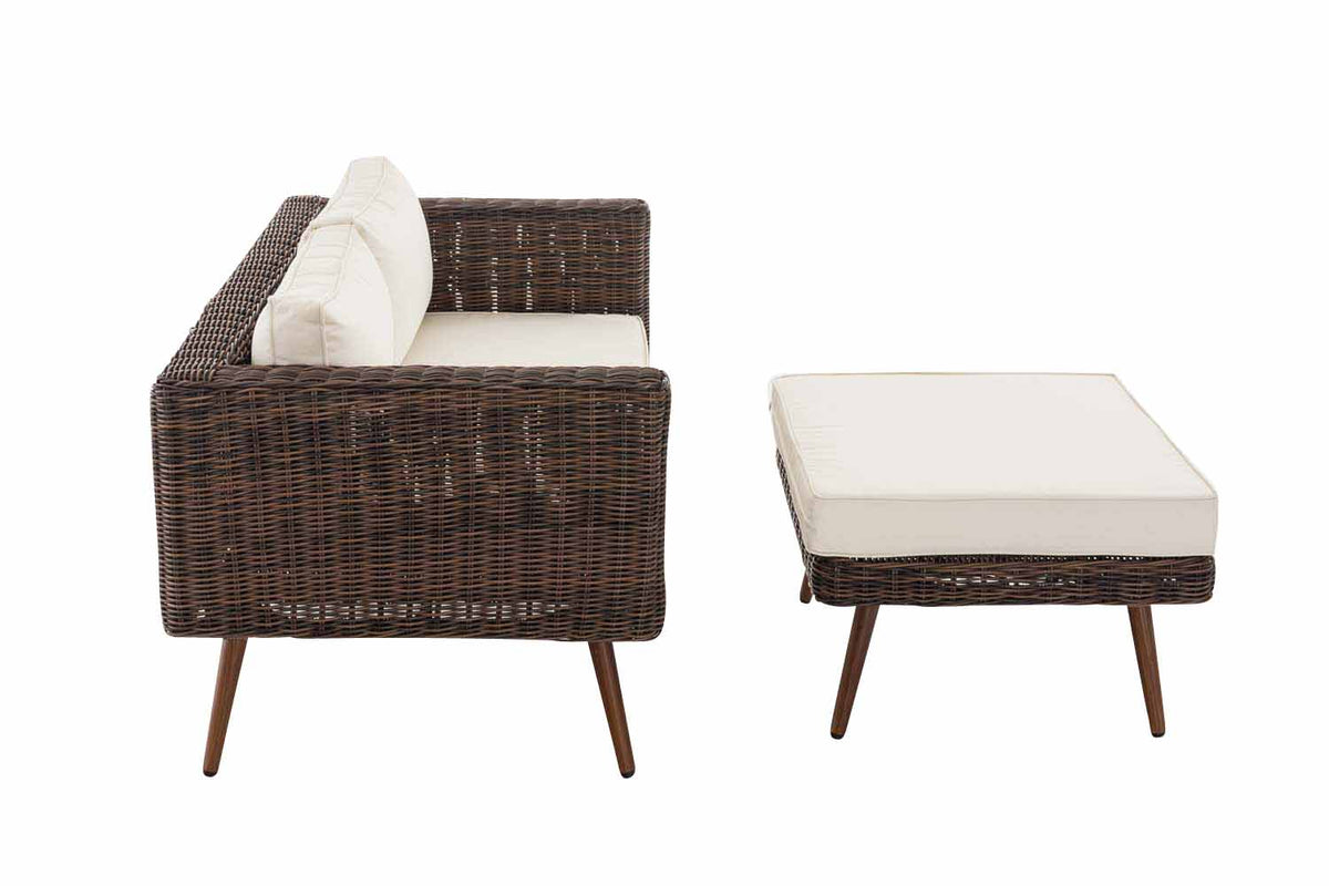 2er Sofa Molde mit Fußhocker Rundrattan braun-meliert 40 cm (Dunkelbraun) – Ansicht 3
