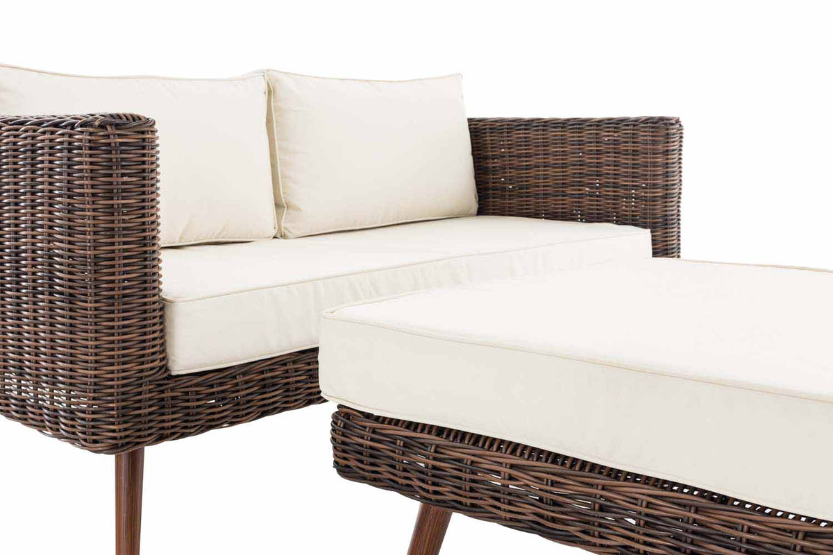 2er Sofa Molde mit Fußhocker Rundrattan braun-meliert 40 cm (Dunkelbraun) – Ansicht 6