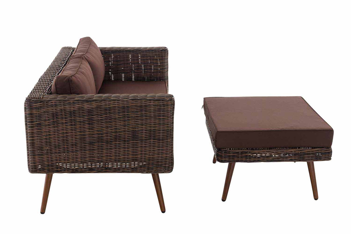 2er Sofa Molde mit Fußhocker Rundrattan braun-meliert 40 cm (Dunkelbraun) – Ansicht 17