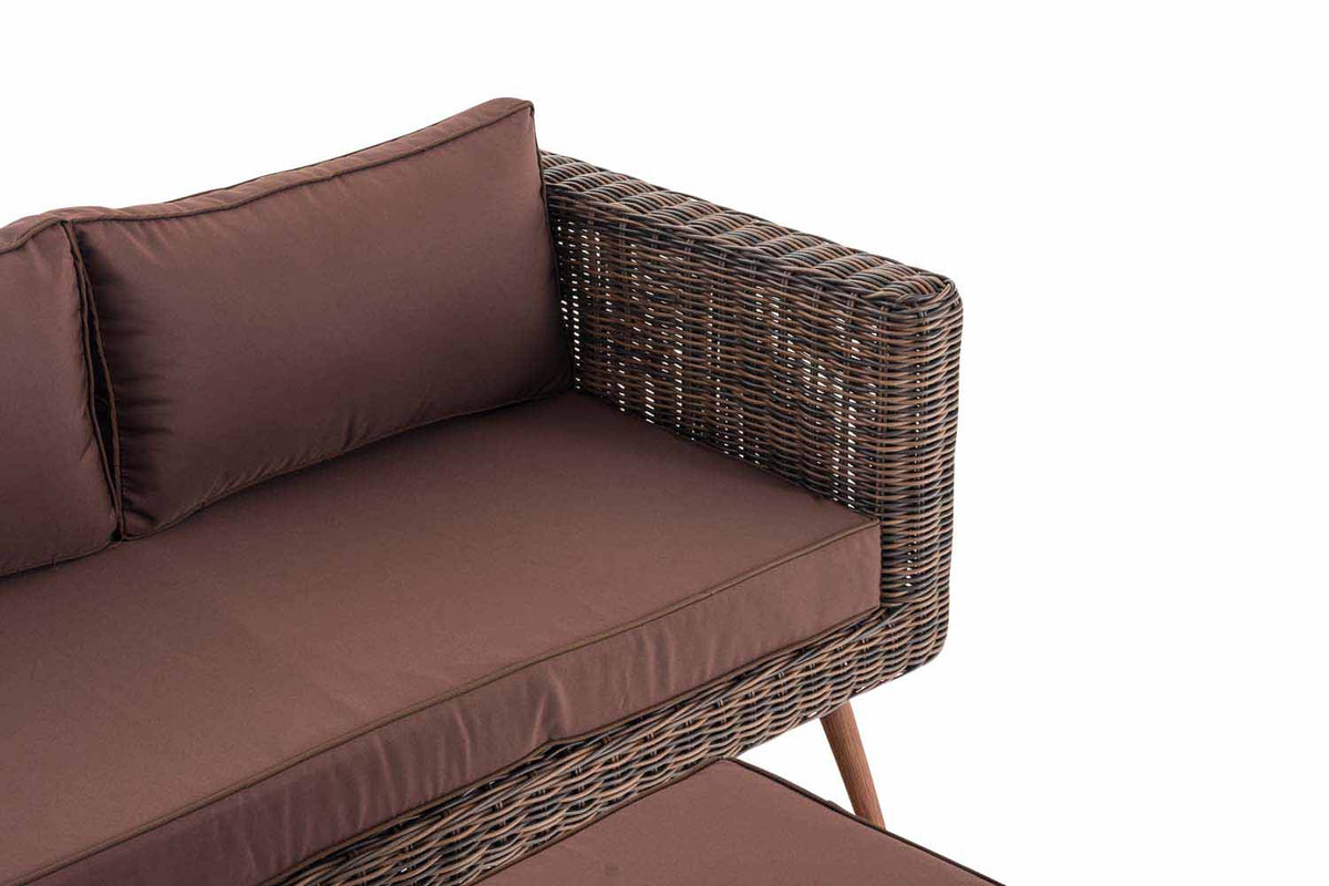 2er Sofa Molde mit Fußhocker Rundrattan braun-meliert 40 cm (Dunkelbraun) – Ansicht 18