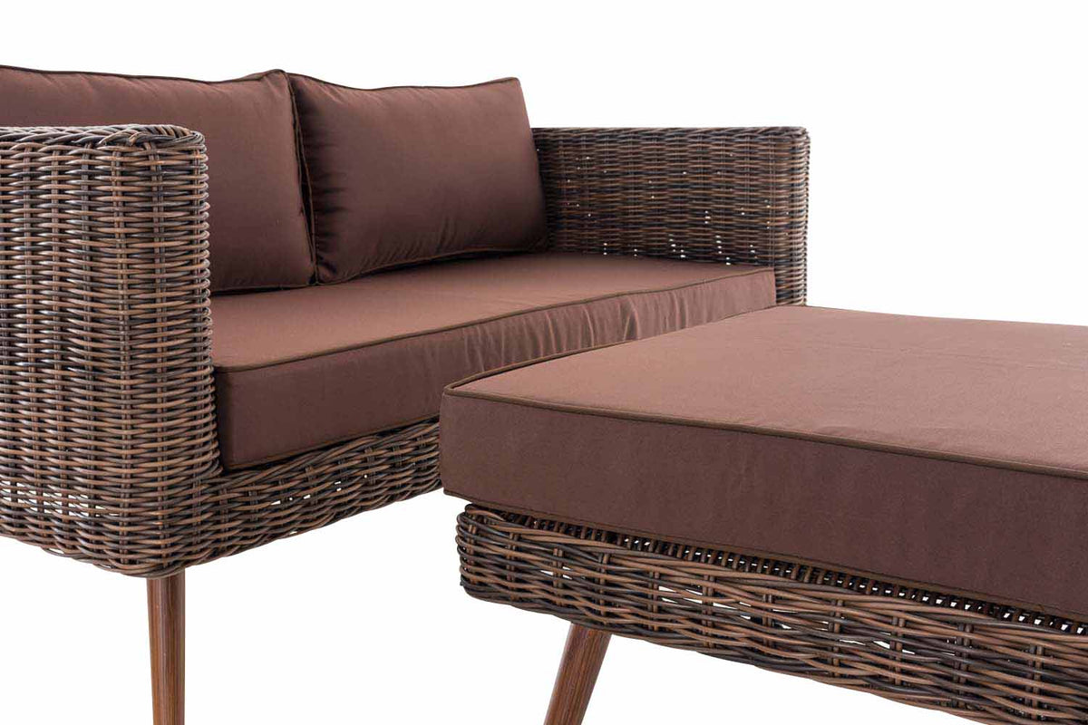 2er Sofa Molde mit Fußhocker Rundrattan braun-meliert 40 cm (Dunkelbraun) – Ansicht 20