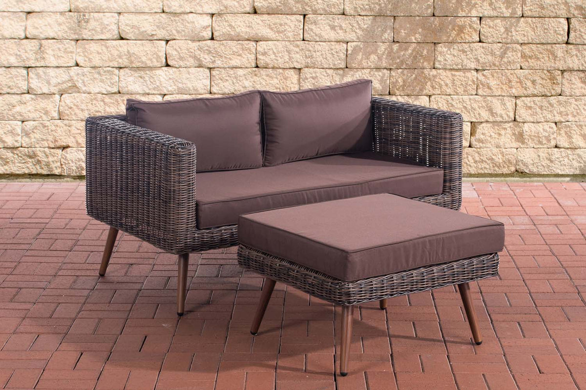 2er Sofa Molde mit Fußhocker Rundrattan braun-meliert 40 cm (Dunkelbraun) – Ansicht 15