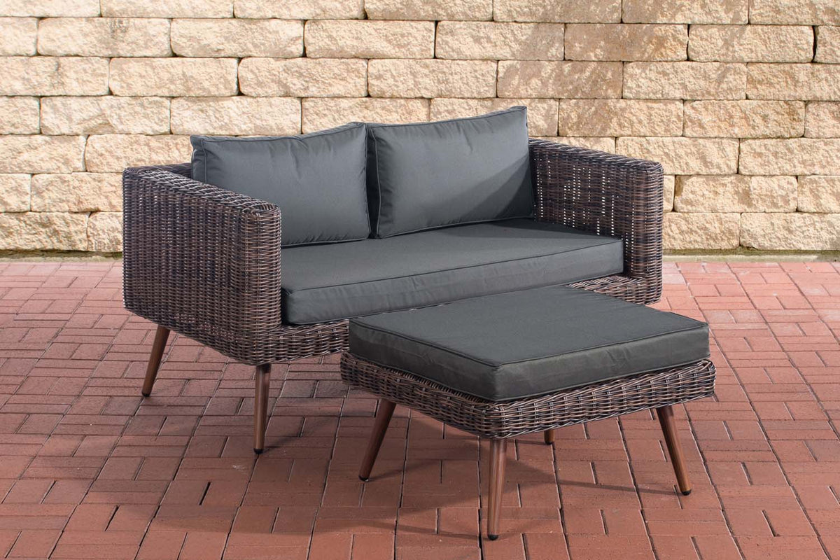 2er Sofa Molde mit Fußhocker Rundrattan braun-meliert 40 cm (Dunkelbraun) – Ansicht 8