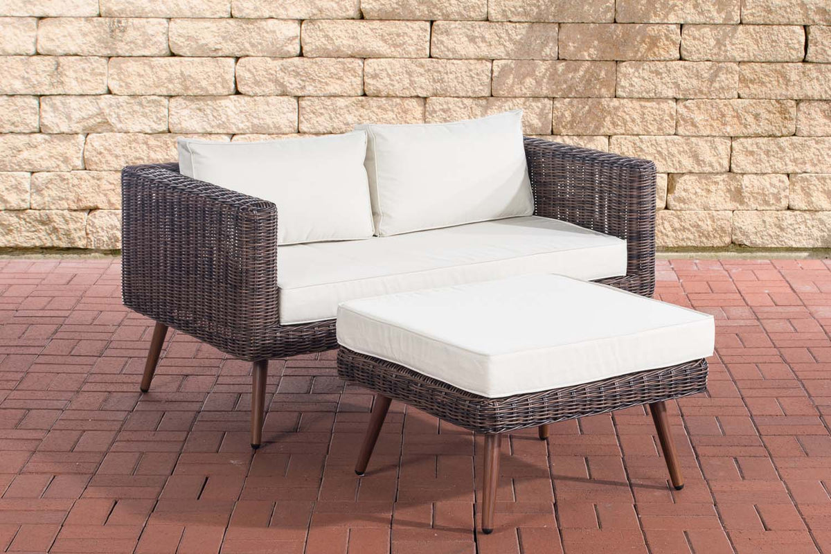 2er Sofa Molde mit Fußhocker Rundrattan braun-meliert 40 cm (Dunkelbraun)