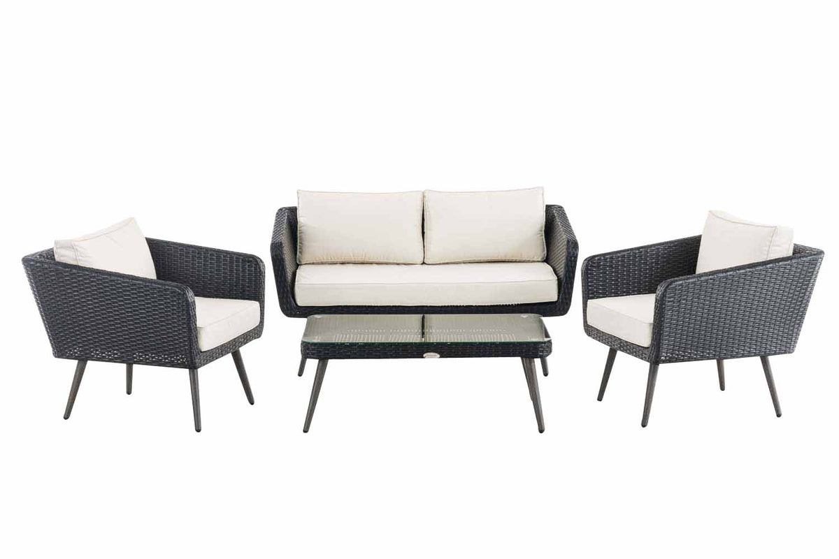 Loungeset Skara Flachrattan schwarz 45 cm (Dunkelgrau) – Ansicht 2