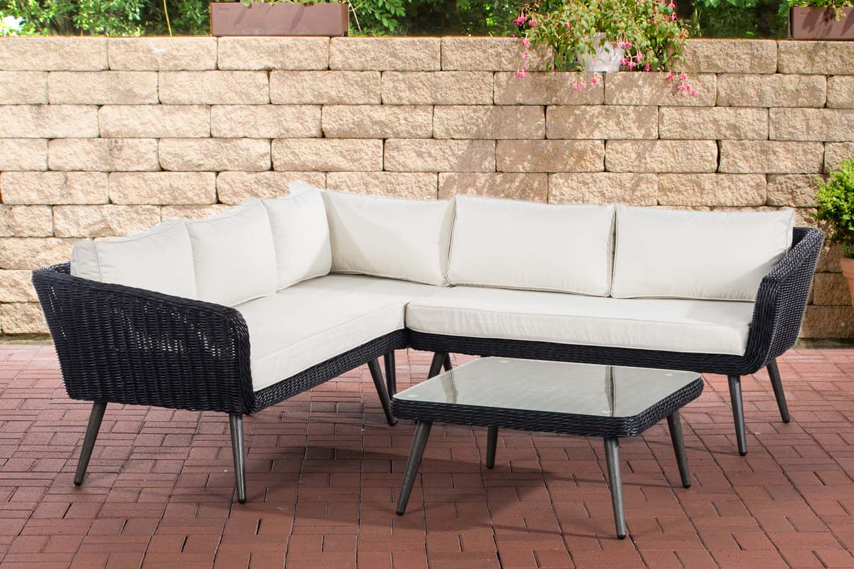 Eck-Loungeset Skara Rundrattan schwarz 45 cm (Dunkelgrau)
