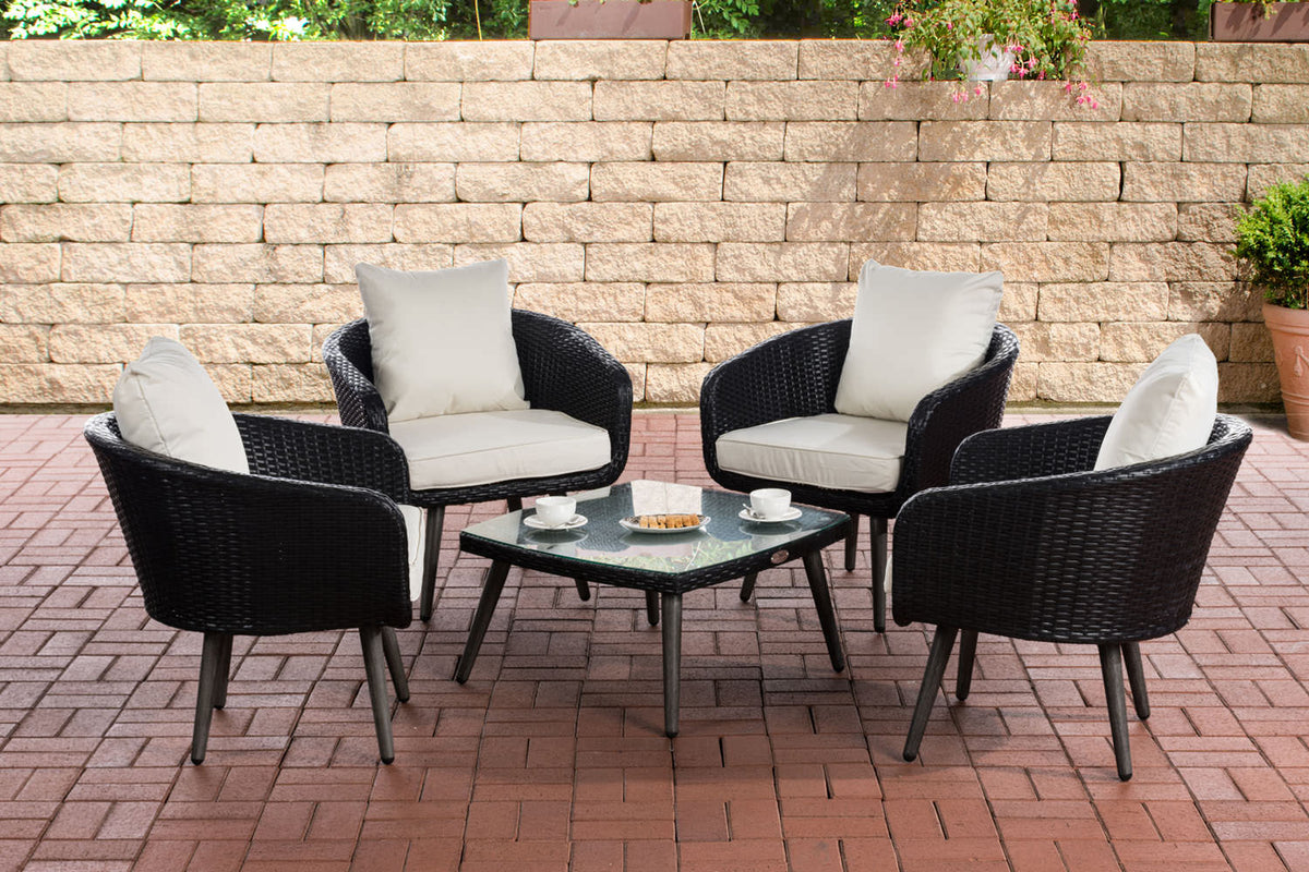 Lounge-Set Ameland Flachrattan cremeweiß 45 cm (Dunkelgrau)