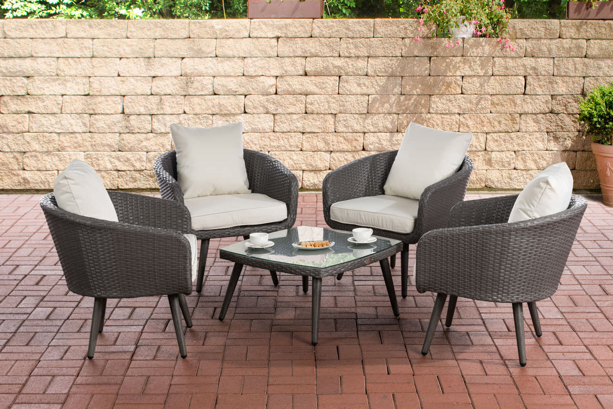 Lounge-Set Ameland Flachrattan cremeweiß 45 cm (Dunkelgrau) – Ansicht 5