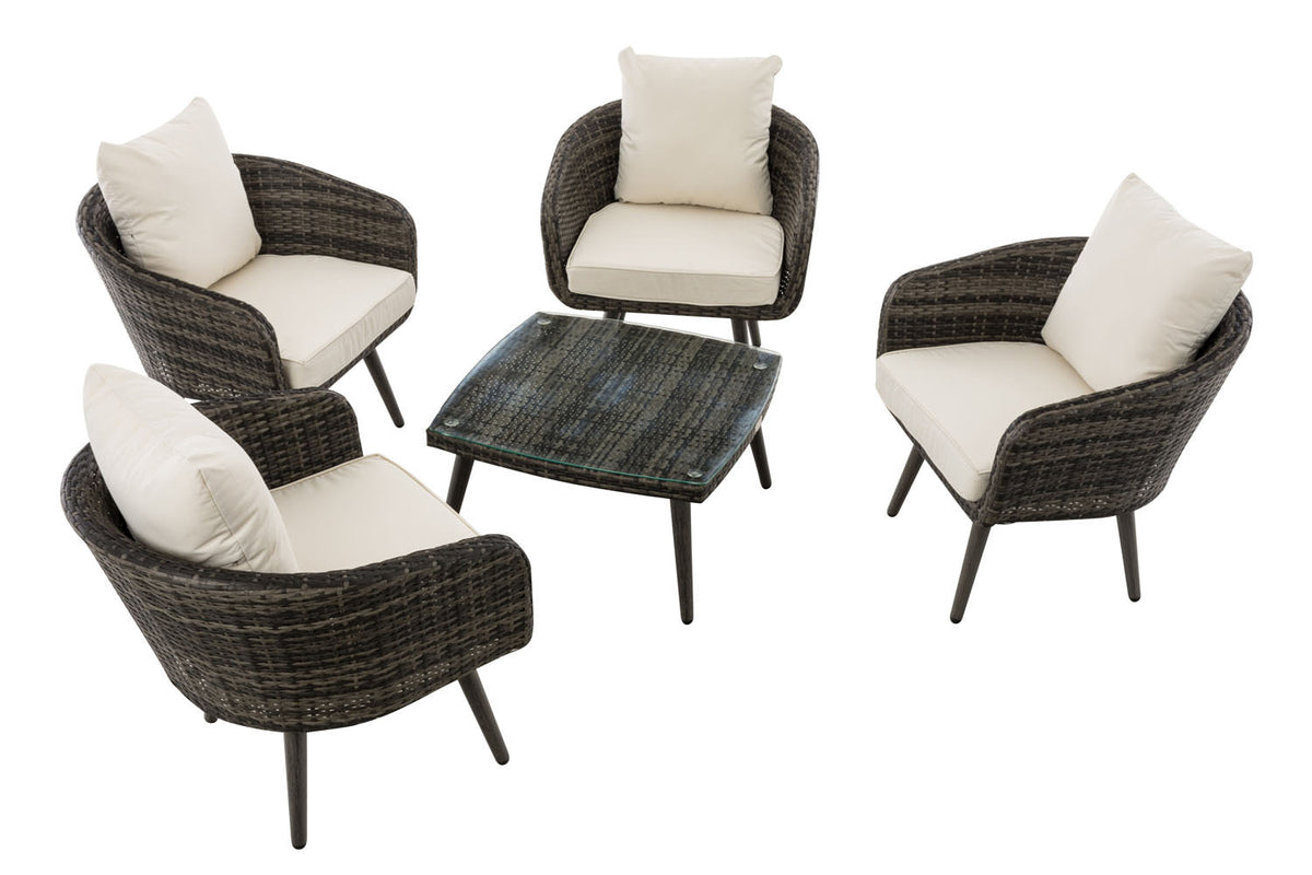 Lounge-Set Ameland Flachrattan cremeweiß 45 cm (Dunkelgrau) – Ansicht 10