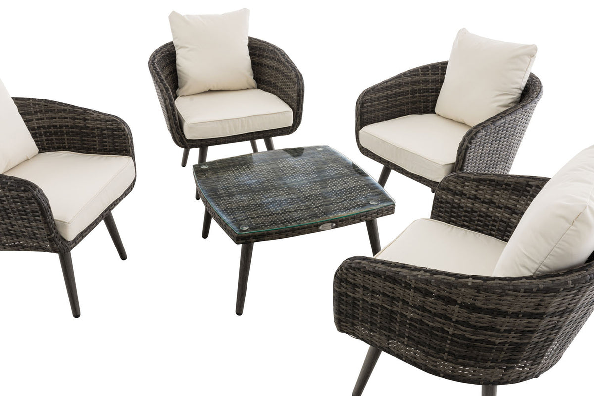 Lounge-Set Ameland Flachrattan cremeweiß 45 cm (Dunkelgrau) – Ansicht 11