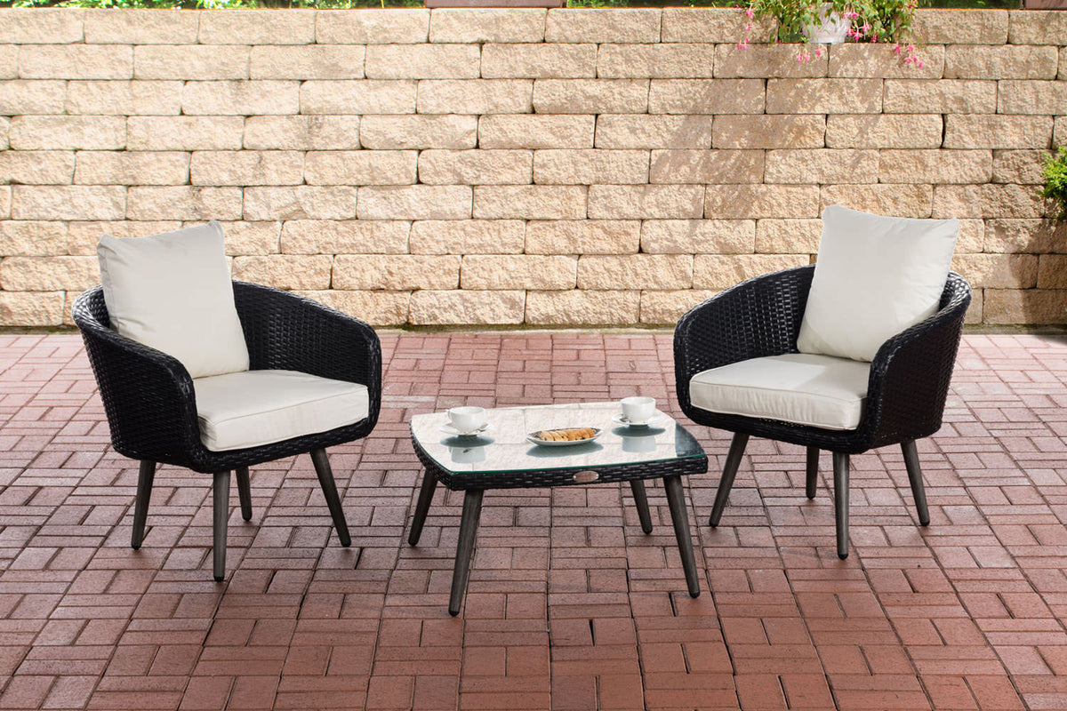 Balkon-Set Ameland Flachrattan cremeweiß 45 cm (Dunkelgrau)