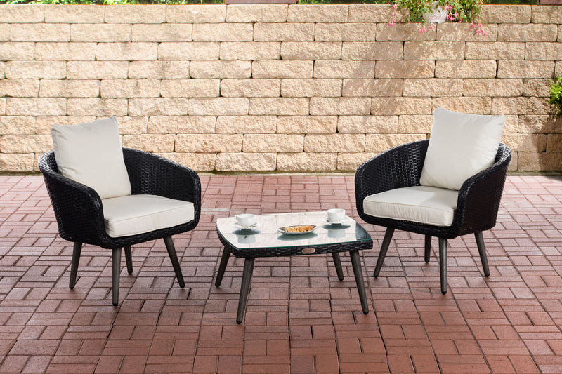 Balkon-Set Ameland Flachrattan cremeweiß 45 cm (Dunkelgrau)