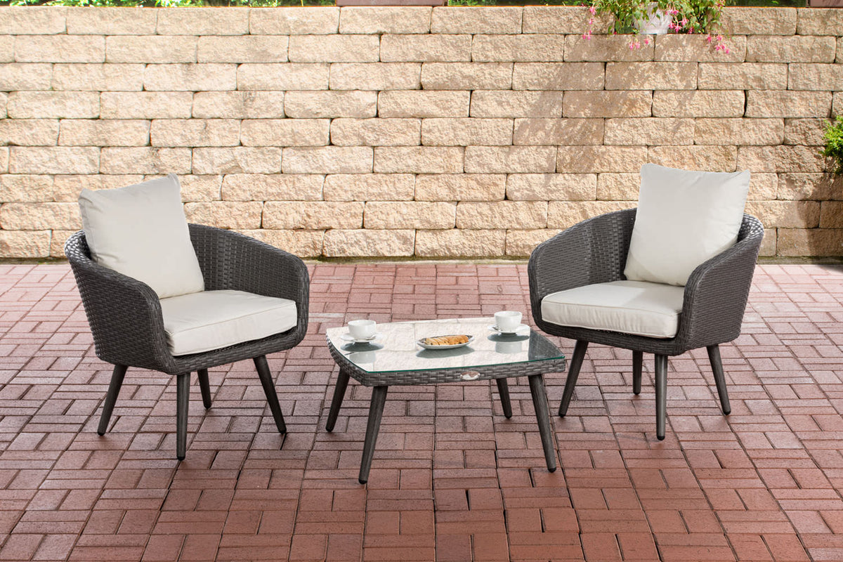 Balkon-Set Ameland Flachrattan cremeweiß 45 cm (Dunkelgrau) – Ansicht 5