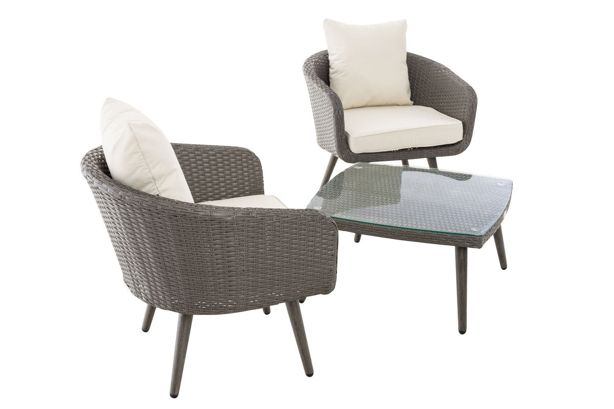 Balkon-Set Ameland Flachrattan cremeweiß 45 cm (Dunkelgrau) – Ansicht 8