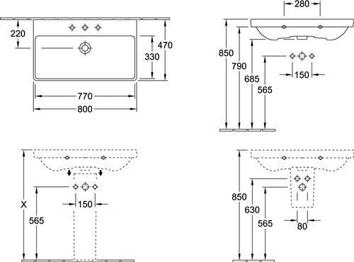 VB Schrankwaschtisch Avento 800x470x165mm Rechteck Weiß Alpin – Ansicht 5