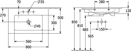 V&B Schrankwaschtisch VENTICELLO 800x500mm m ÜL we mit Überlauf weiß VILLEROY & BOCH – Ansicht 4