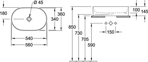 V&B Aufsatzwaschtisch COLLARO 560x360mm ov o HLbank we weiß VILLEROY & BOCH – Ansicht 6