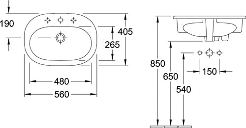 V&B Einbauwaschtisch ONOVO 560x405mm m ÜL we mit Überlauf weiß VILLEROY & BOCH – Ansicht 6