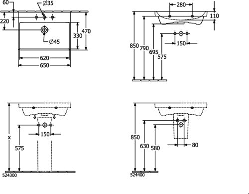 VB Waschbecken Avento 650x470x180mm Rechteck Weiß Alpin – Ansicht 6