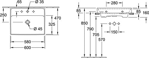 V&B Waschtisch COLLARO 600x470mm m ÜL Unt ges we weiß VILLEROY & BOCH – Ansicht 5