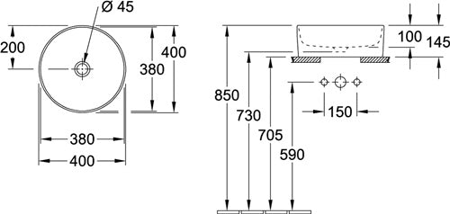 V&B Aufsatzwaschtisch COLLARO d= 400mm rd o HLbank we weiß VILLEROY & BOCH – Ansicht 5