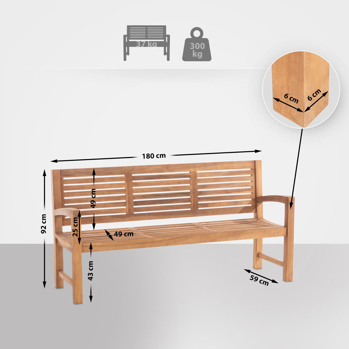 Teakbank Halden 180 cm – Ansicht 2