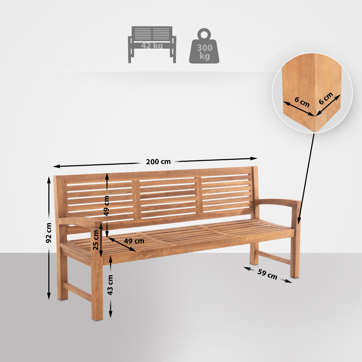 Teakbank Halden 200 cm – Ansicht 2