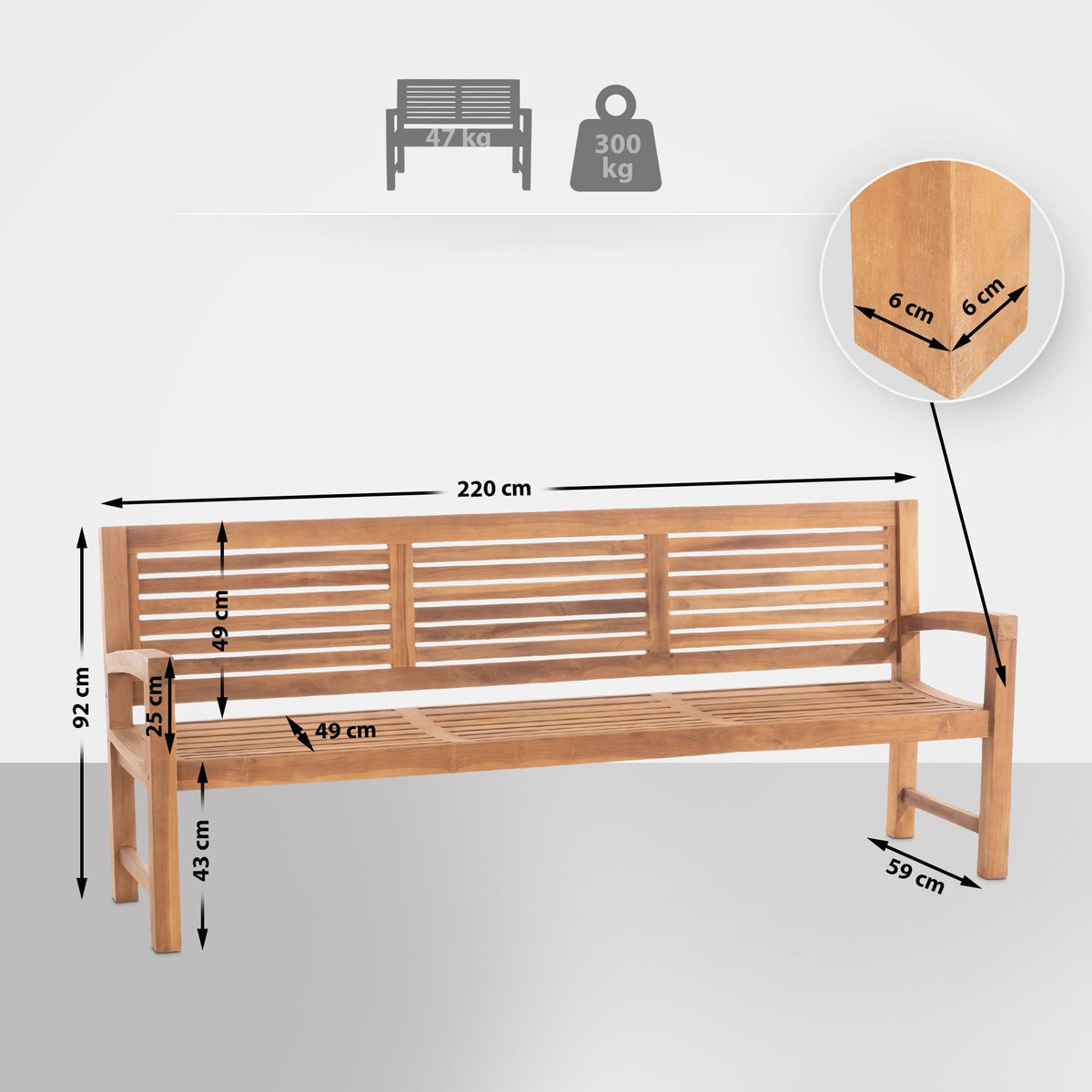 Teakbank Halden 220 cm – Ansicht 2