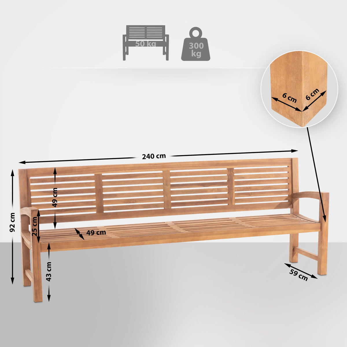 Teakbank Halden 240 cm – Ansicht 2