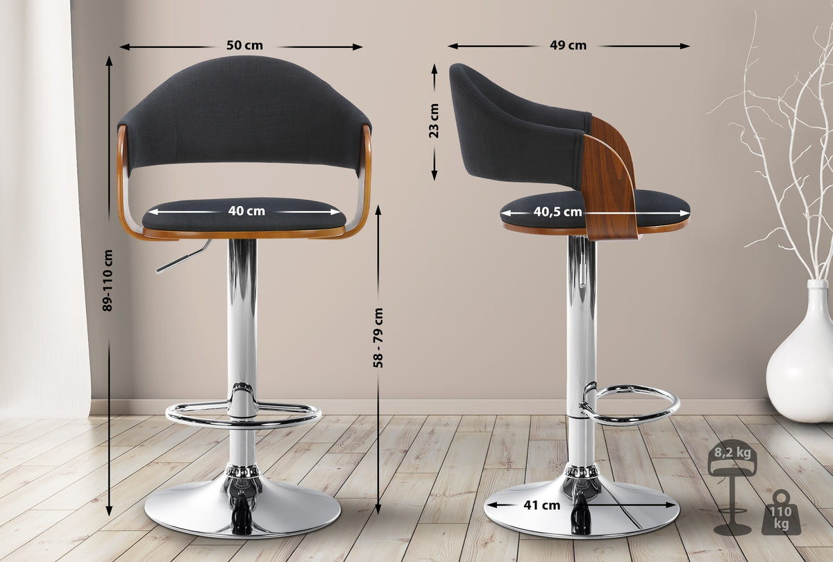 Barhocker Nilse Stoff chrom – Ansicht 2